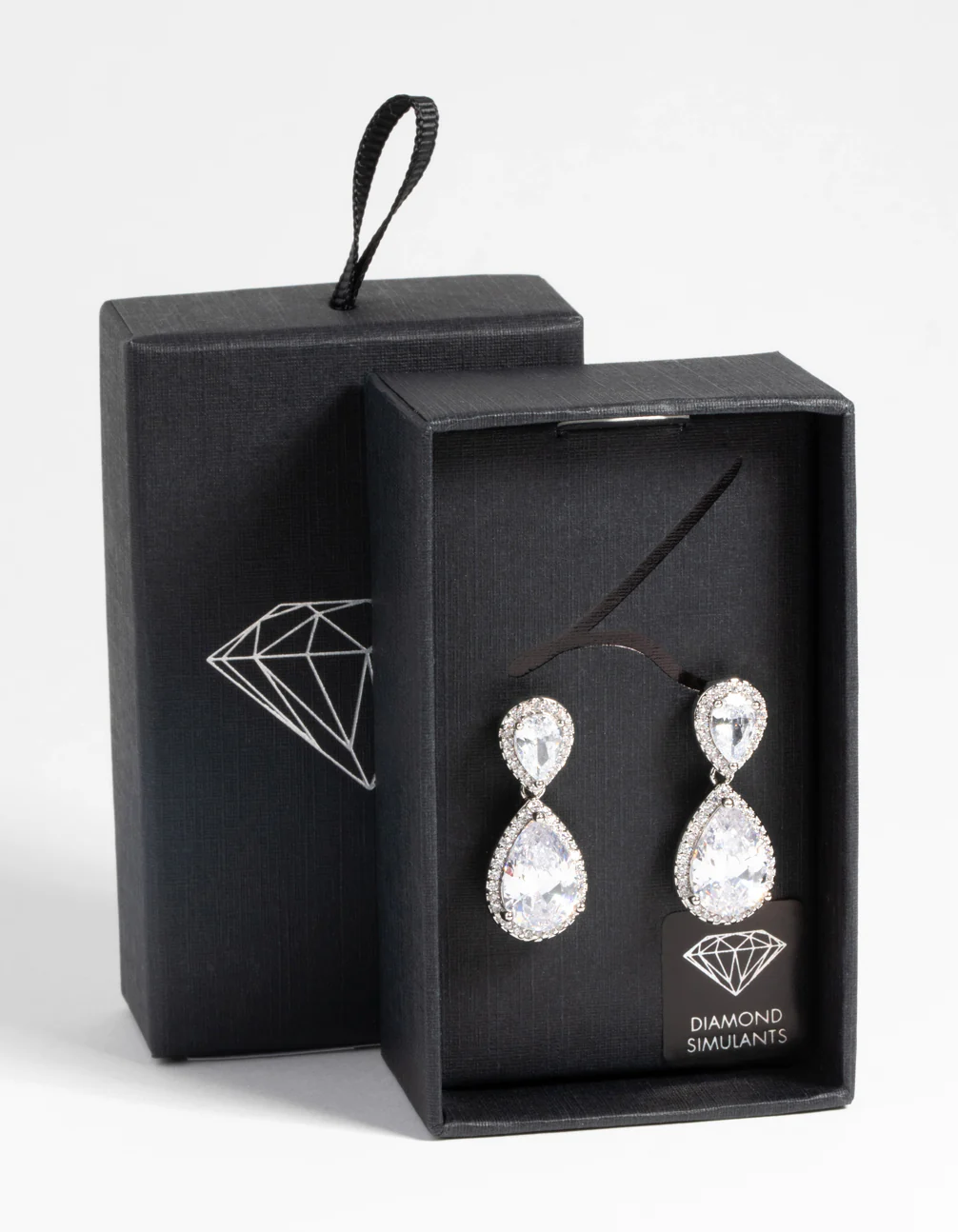Silver Diamond Simulant Classic Teardrop Earrings - Image 3