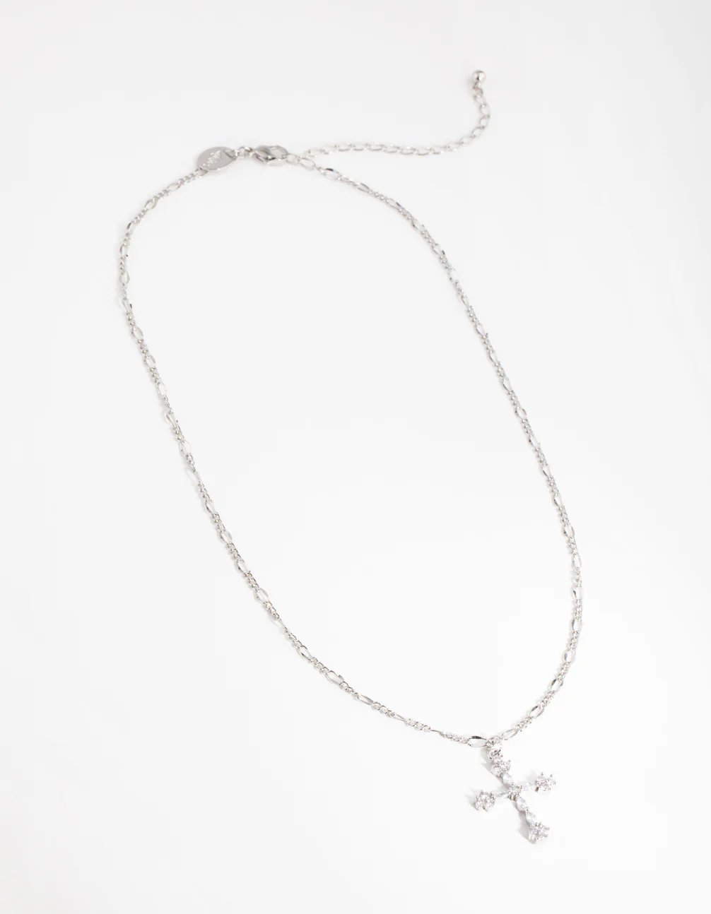 Silver Diamond Simulant Decorated Cross Necklace - Image 2