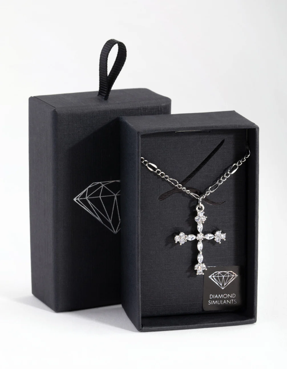 Silver Diamond Simulant Decorated Cross Necklace - Image 3