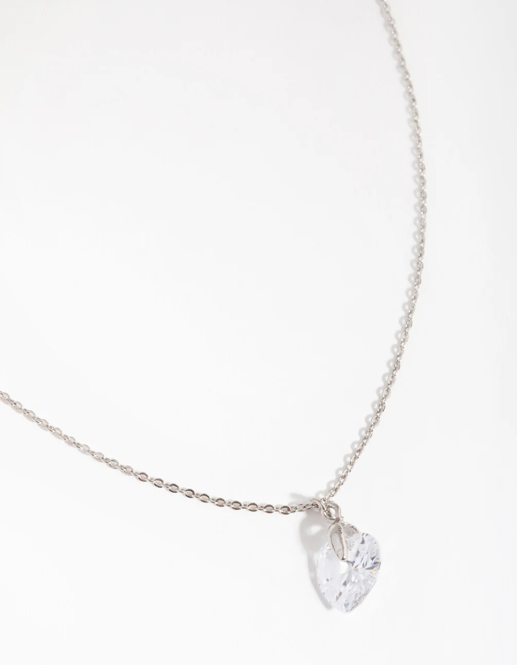 Silver Diamond Simulant Heart Necklace