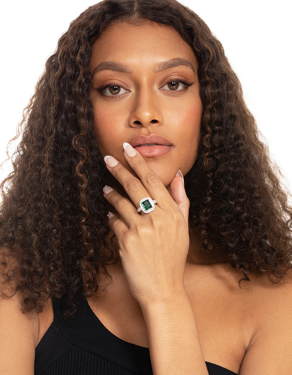 Silver Emerald Diamond Simulant Square Ring - Image 3