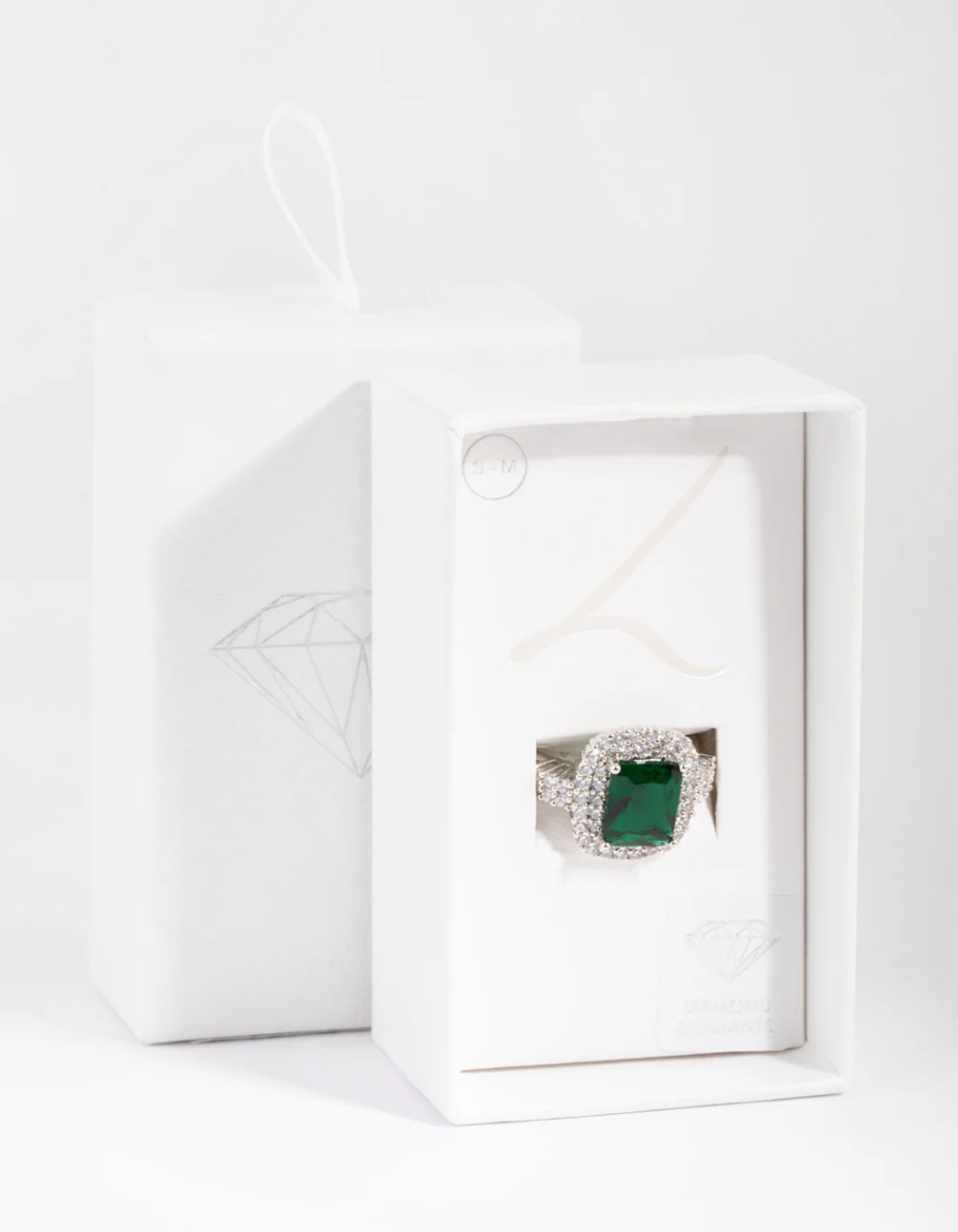 Silver Emerald Diamond Simulant Square Ring - Image 4