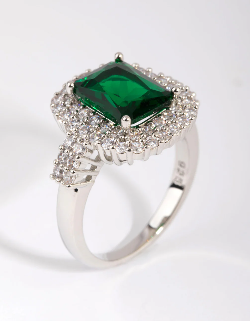 Silver Emerald Diamond Simulant Square Ring - Image 5