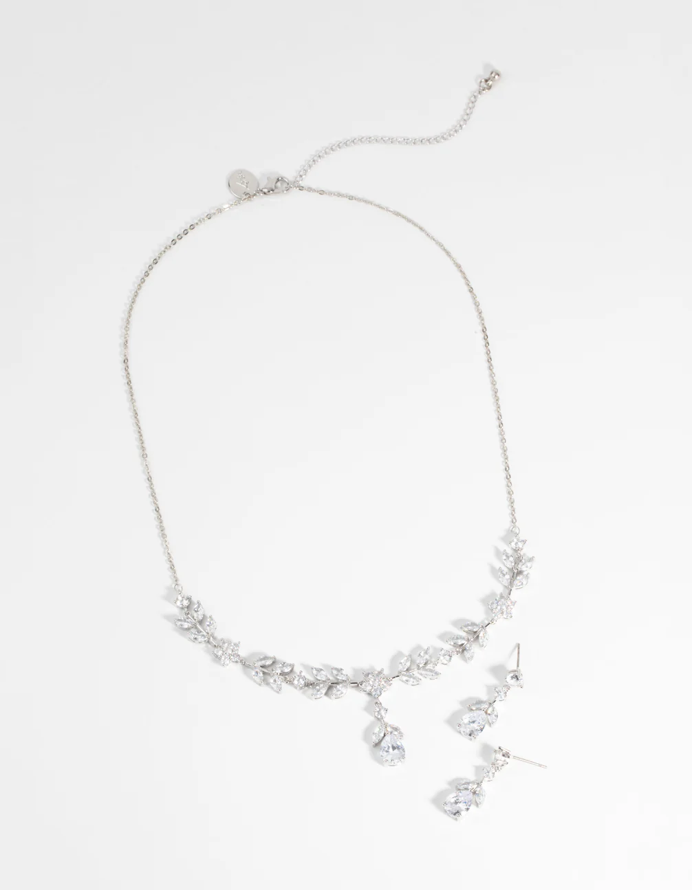 Silver Diamond Simulant Floral Necklace & Earrings Set - Image 4