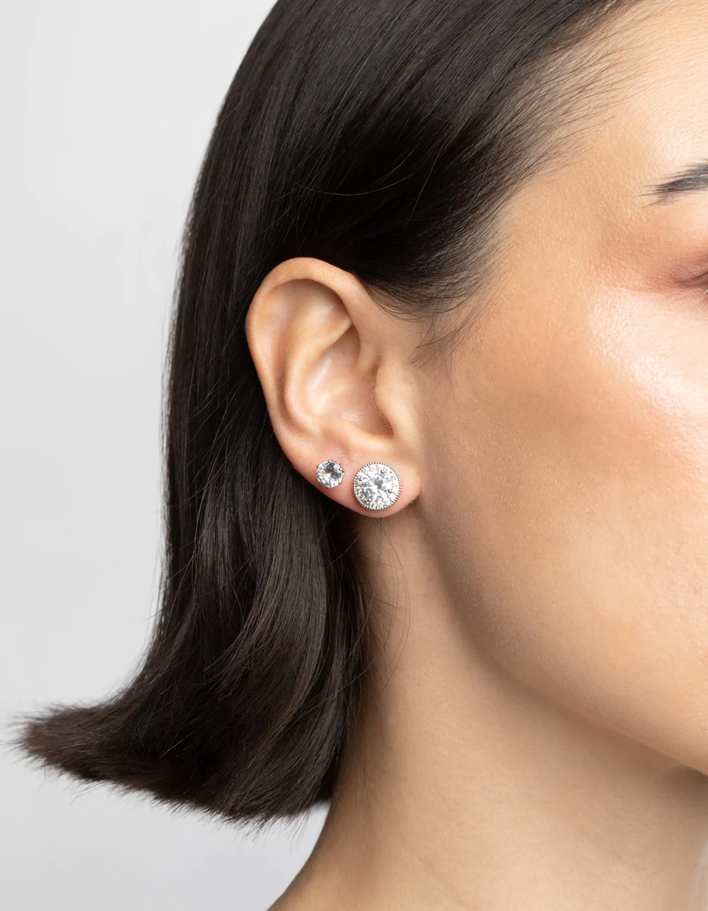 Silver Diamond Simulant Stud Earring Set - Image 2