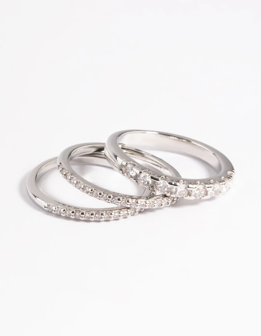 Rhodium Diamond Simulant Baguette Ring Pack