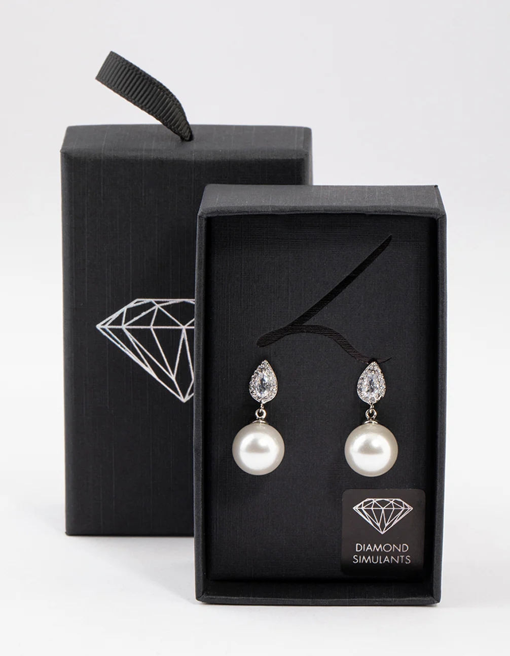 Silver Diamante Pear & Pearl Drop Earrings - Image 2