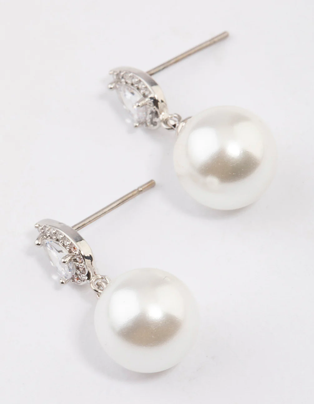 Silver Diamante Pear & Pearl Drop Earrings - Image 3