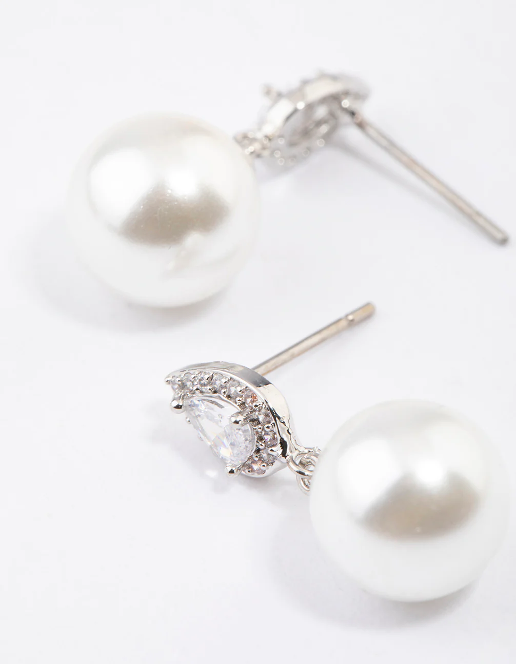Silver Diamante Pear & Pearl Drop Earrings - Image 4
