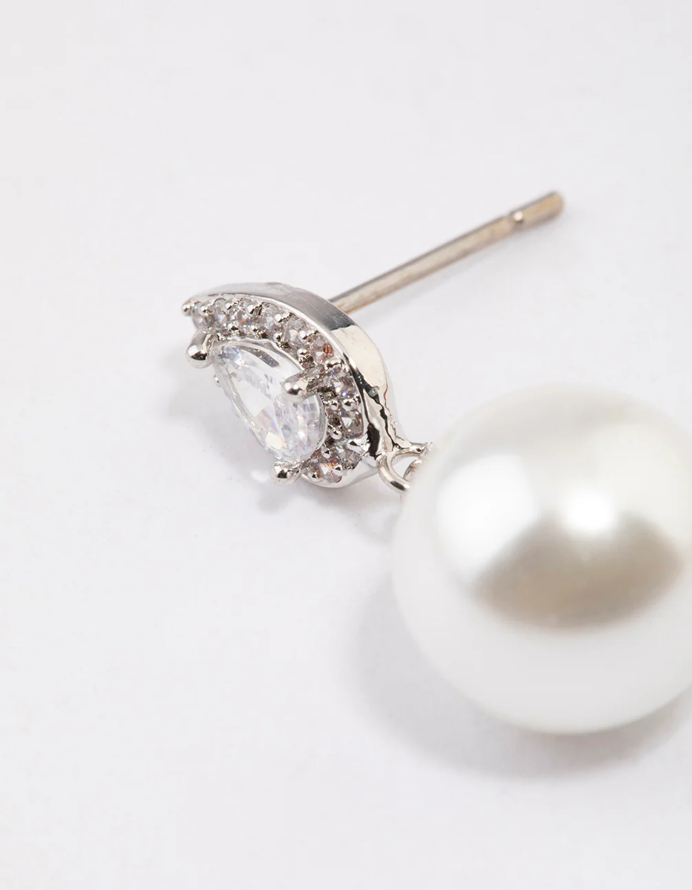 Silver Diamante Pear & Pearl Drop Earrings - Image 5