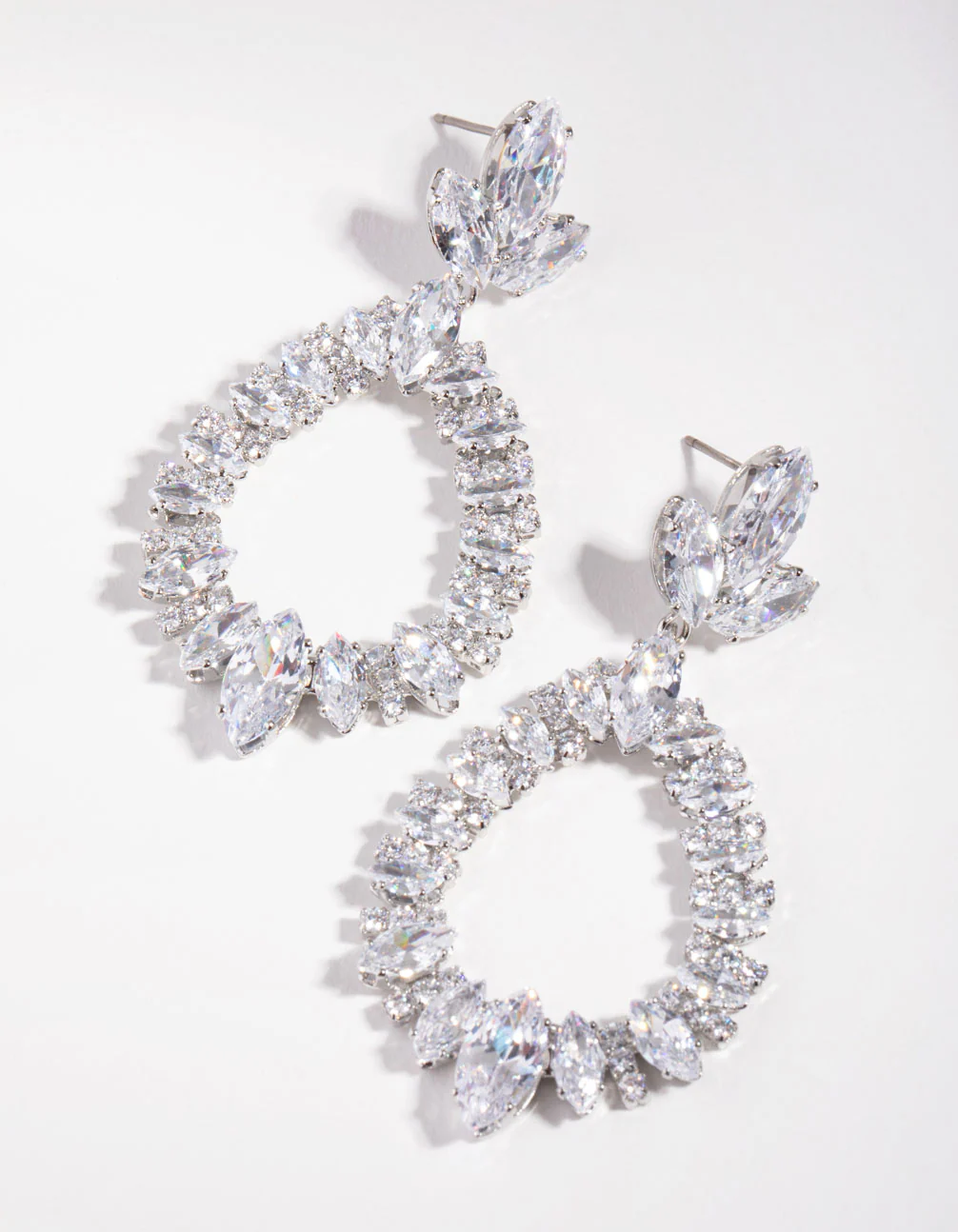 Silver Large Diamante Pear Drop