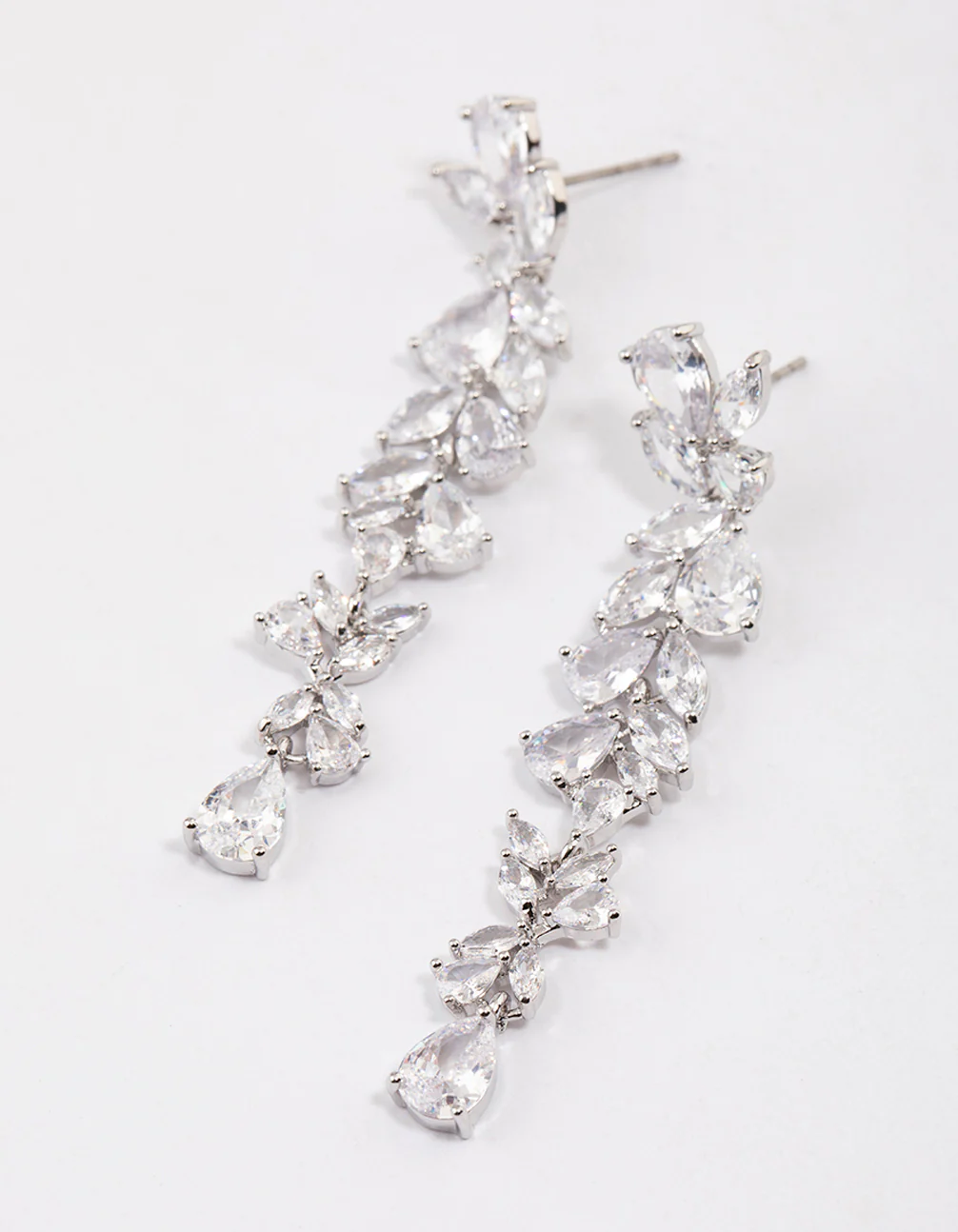 Silver Petal Drop Earrings