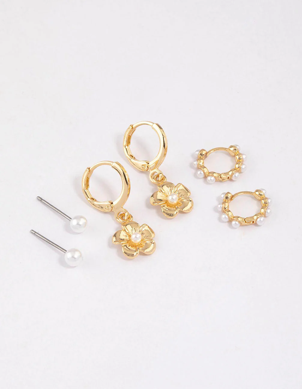 Gold Plated Brass Pearl Drop Flower Earrings 6-Pack