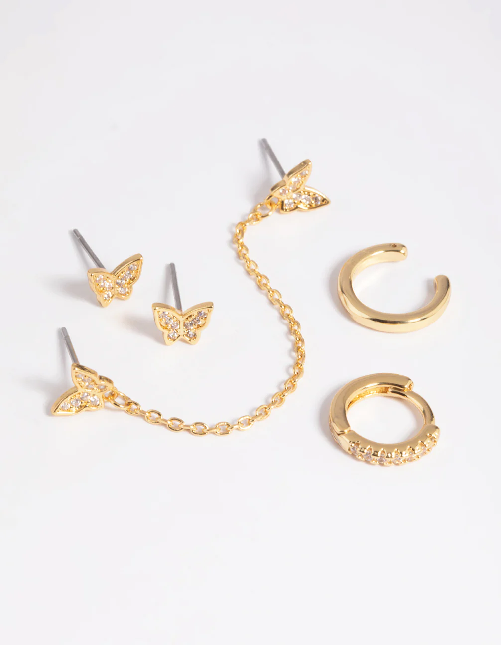 Gold Plated Brass Butterfly Chain Earring Stack 6-Pack