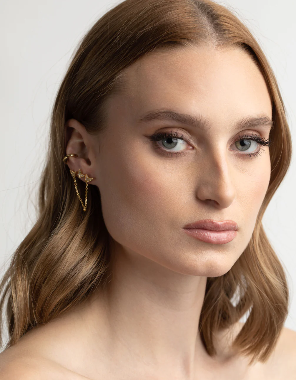 Gold Plated Brass Butterfly Chain Earring Stack 6-Pack - Image 2