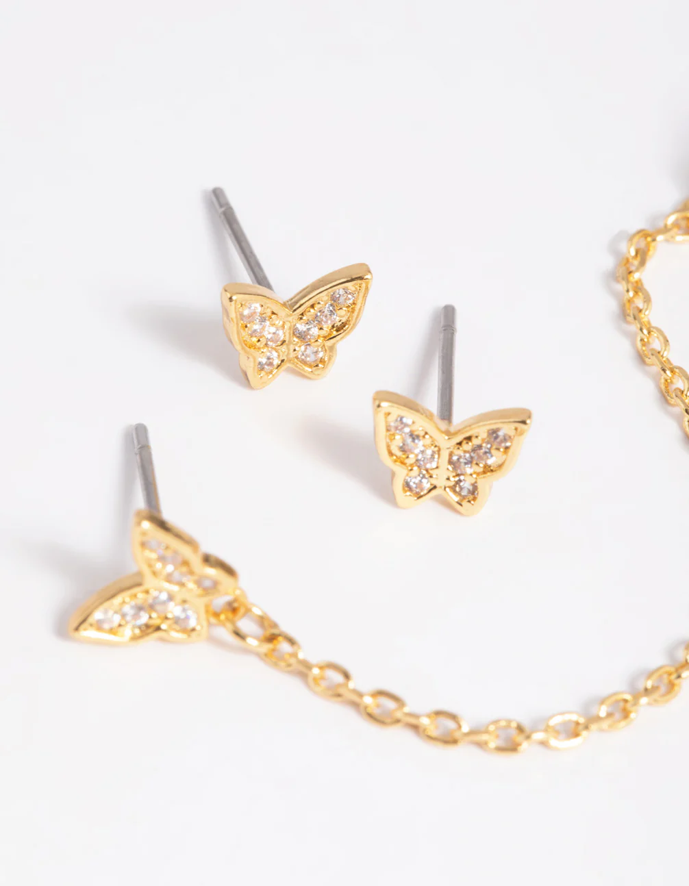 Gold Plated Brass Butterfly Chain Earring Stack 6-Pack - Image 3