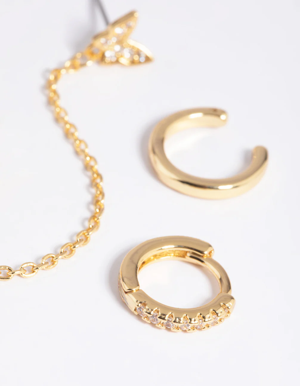 Gold Plated Brass Butterfly Chain Earring Stack 6-Pack - Image 4