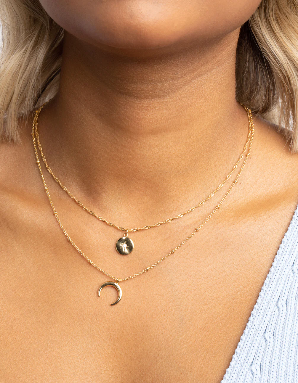 Gold Plated Brass Celestial Layered Necklace - Image 2