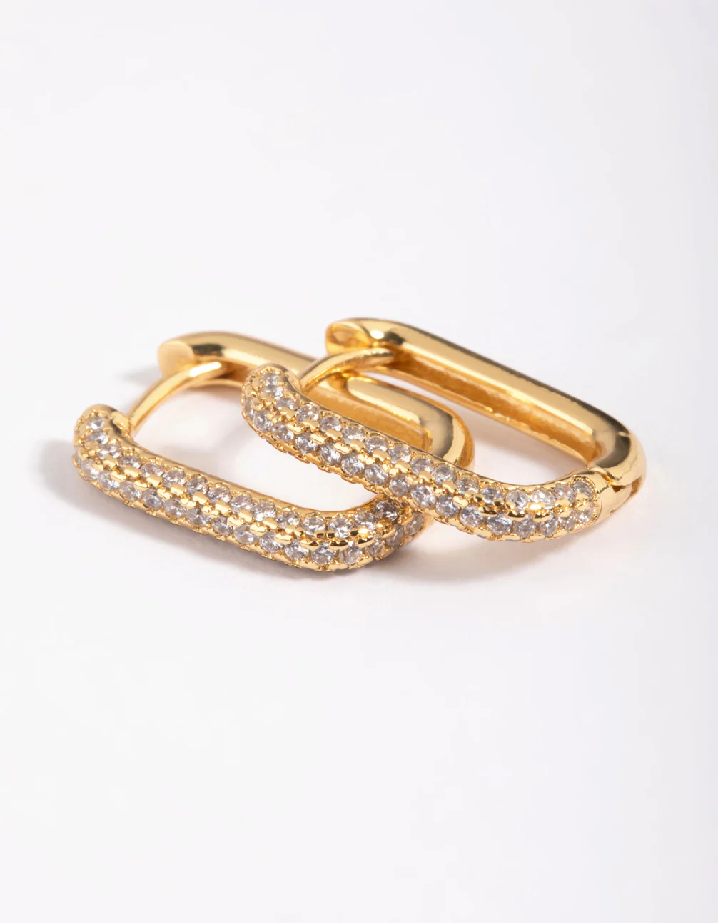 Gold Plated Brass Cubic Zirconia Rectangular Hoop Earrings - Image 3