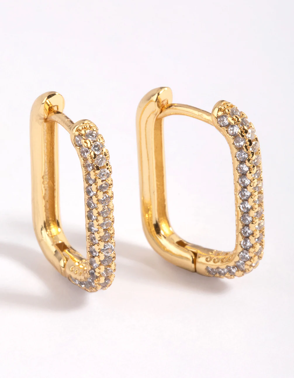 Gold Plated Brass Cubic Zirconia Rectangular Hoop Earrings - Image 4