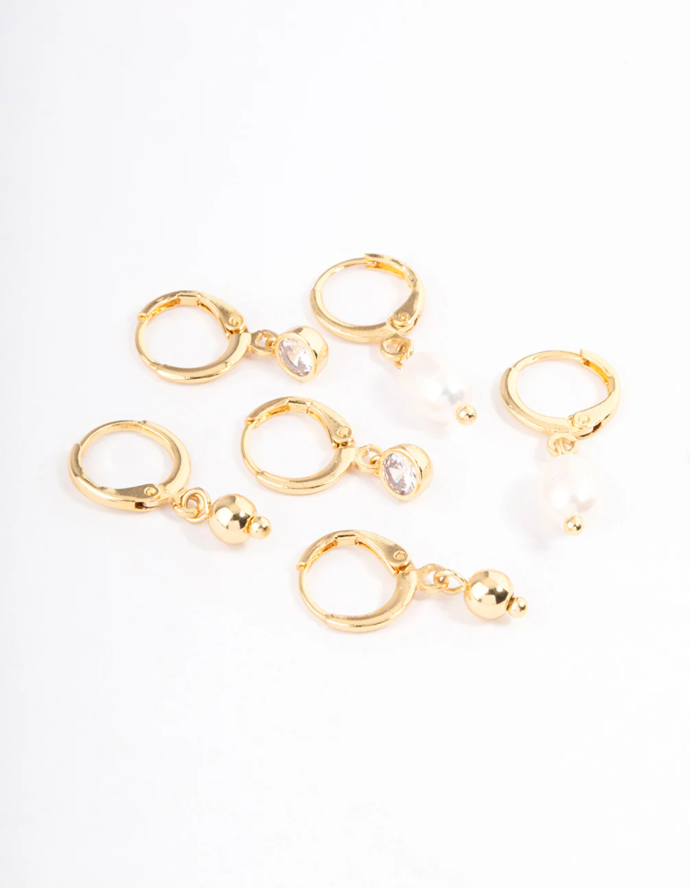 Gold Plated Brass Pearl Drop Earrings Pack - Image 2