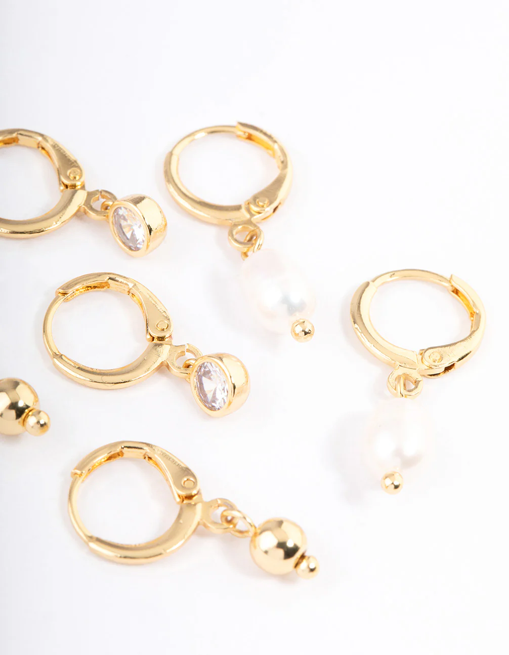 Gold Plated Brass Pearl Drop Earrings Pack - Image 4