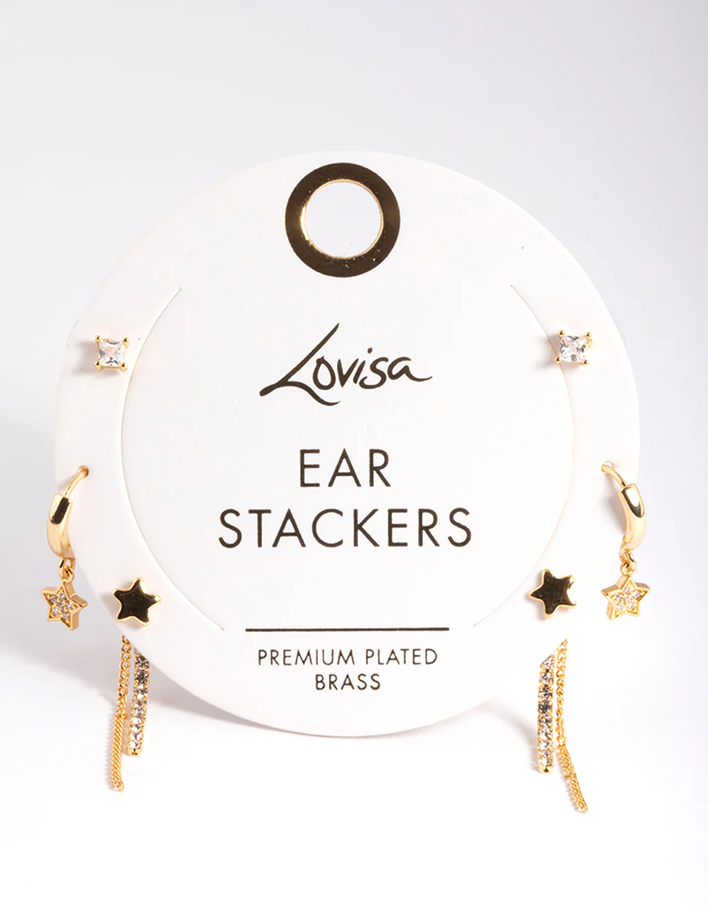 Gold Plated Brass Stars & Chain Earrings 6-Pack - Image 3