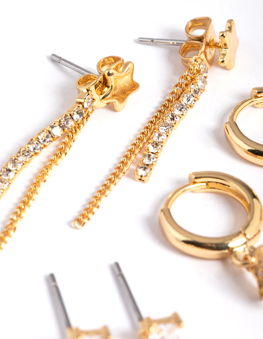 Gold Plated Brass Stars & Chain Earrings 6-Pack - Image 4
