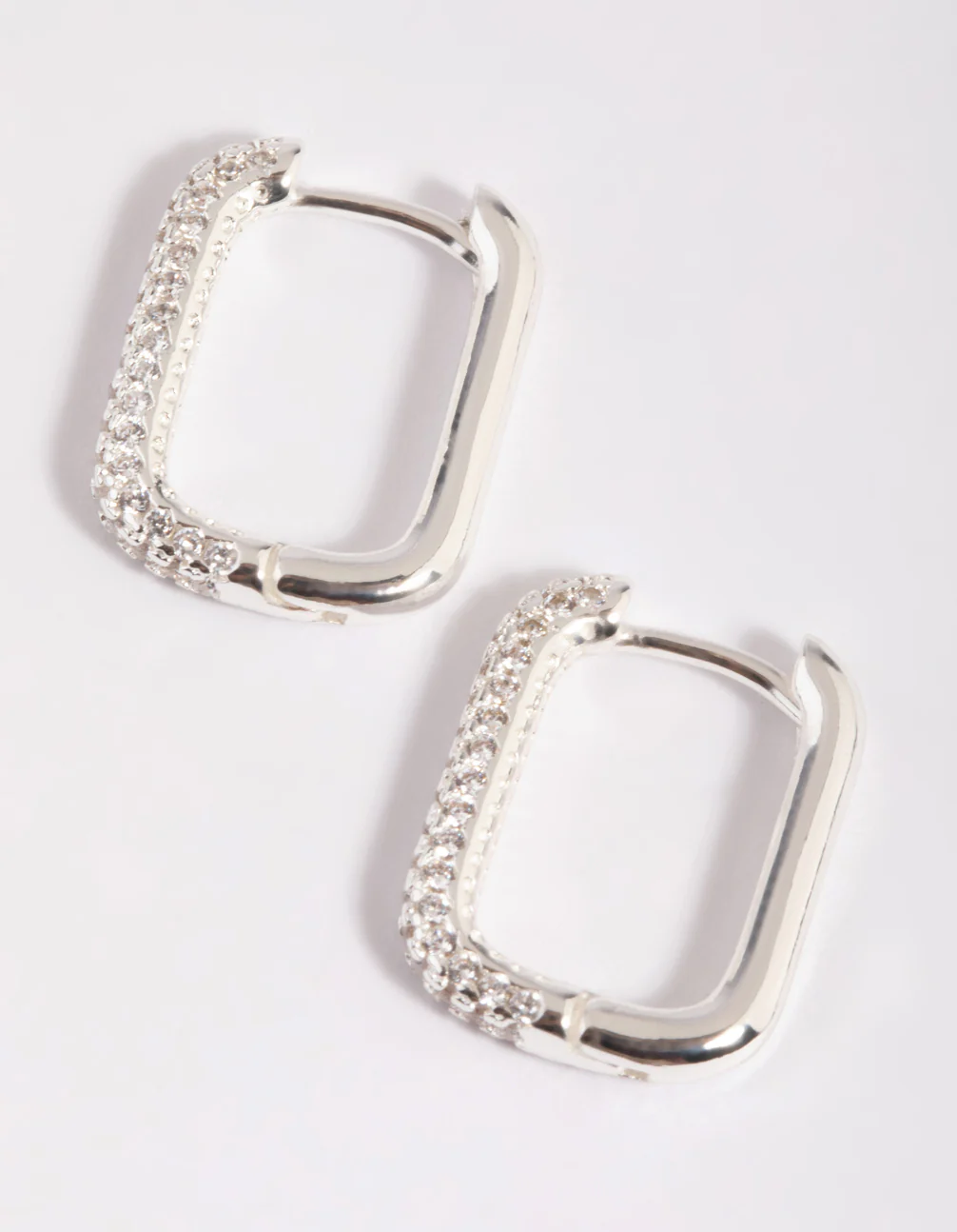Silver Plated Brass Cubic Zirconia Rectangular Hoop Earrings - Image 3