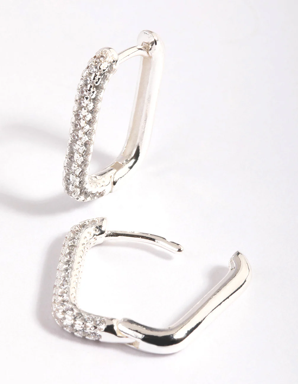 Silver Plated Brass Cubic Zirconia Rectangular Hoop Earrings - Image 4