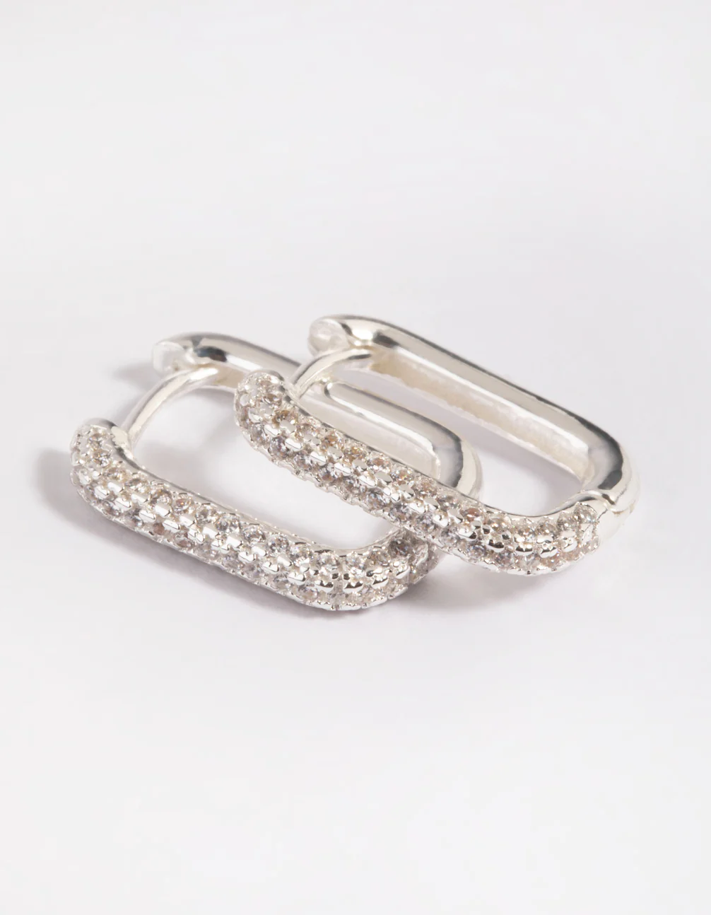 Silver Plated Brass Cubic Zirconia Rectangular Hoop Earrings - Image 6