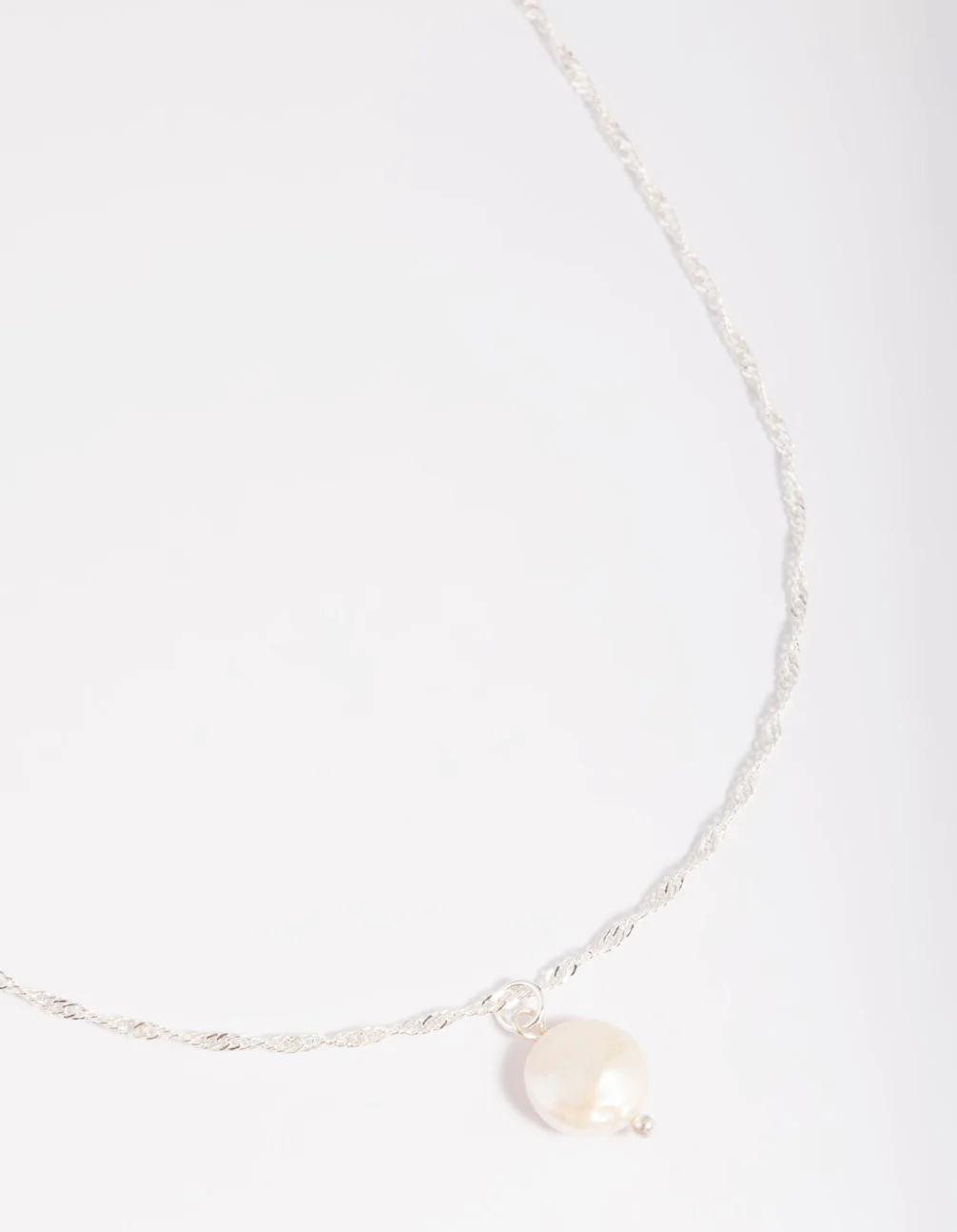 Silver Plated Brass Flat Pearl Necklace