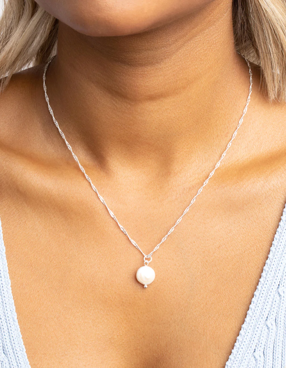 Silver Plated Brass Flat Pearl Necklace - Image 2