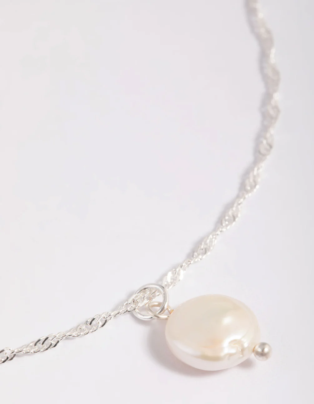 Silver Plated Brass Flat Pearl Necklace - Image 4