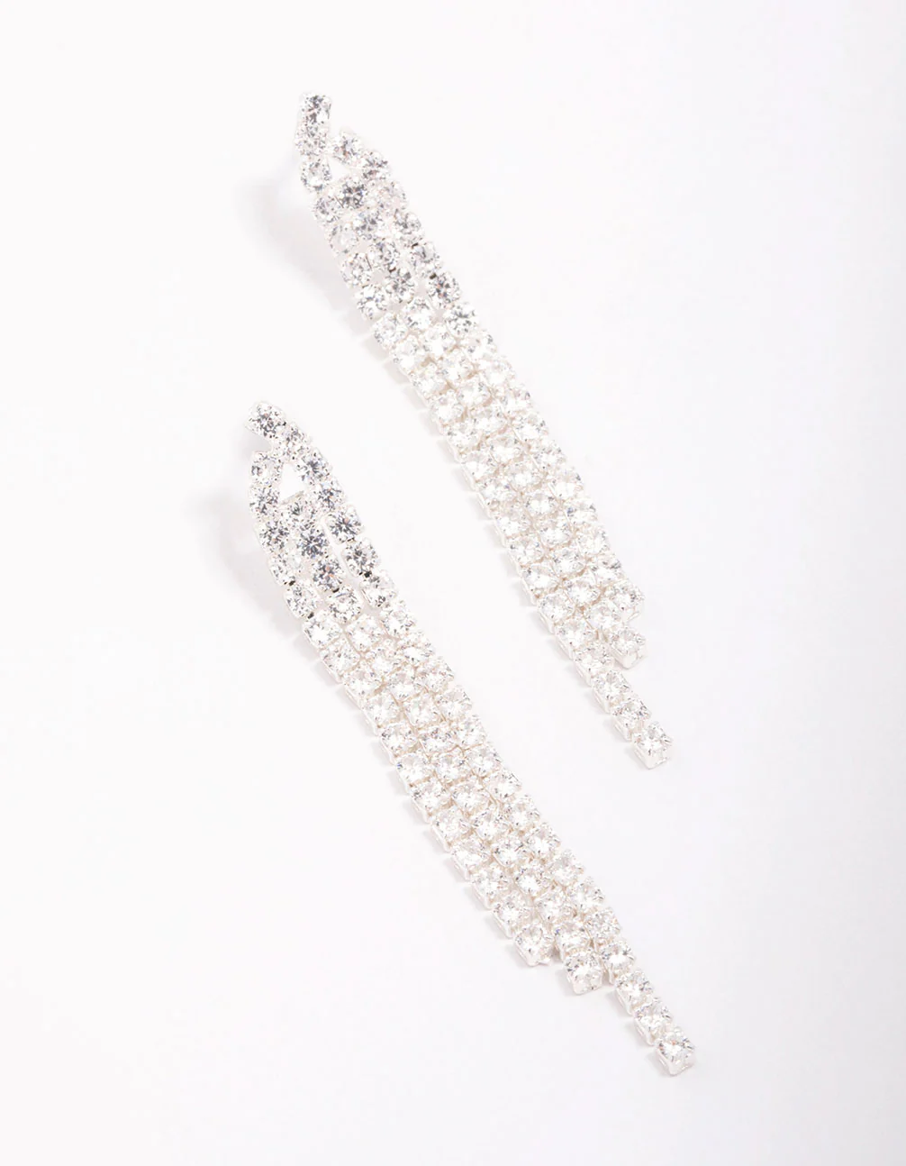 Silver Plated Brass Triangular Cubic Zirconia Cup Chain Drop Earrings