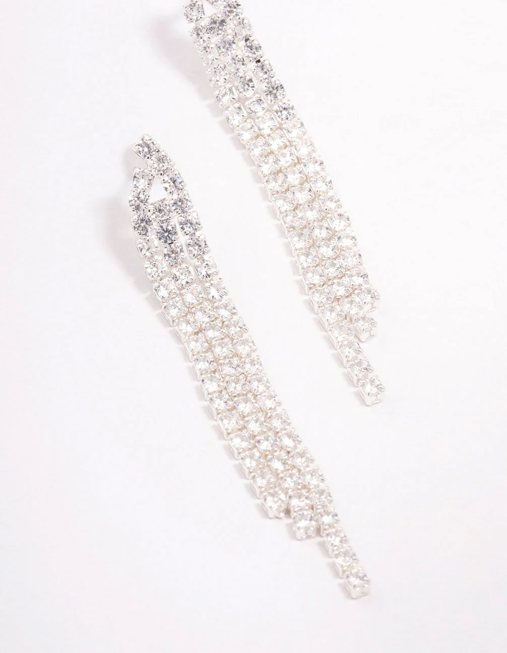 Silver Plated Brass Triangular Cubic Zirconia Cup Chain Drop Earrings - Image 2