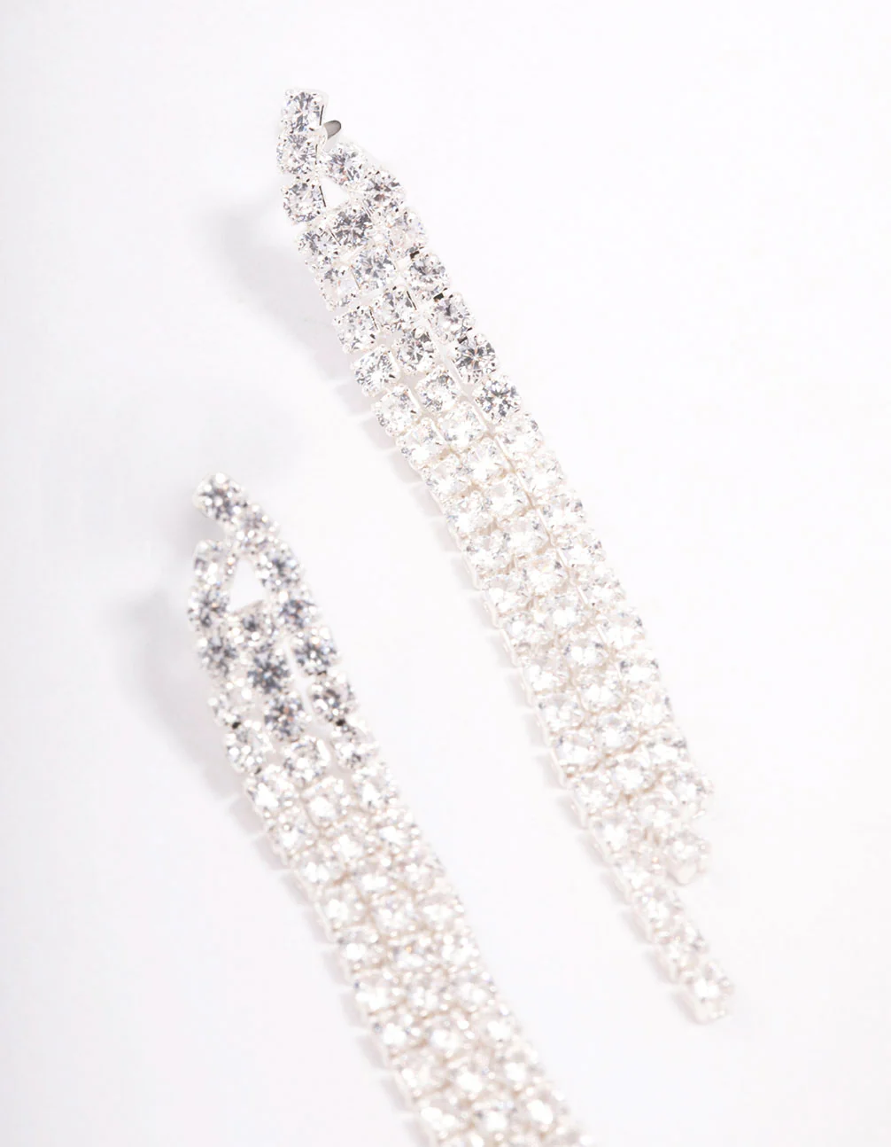 Silver Plated Brass Triangular Cubic Zirconia Cup Chain Drop Earrings - Image 3