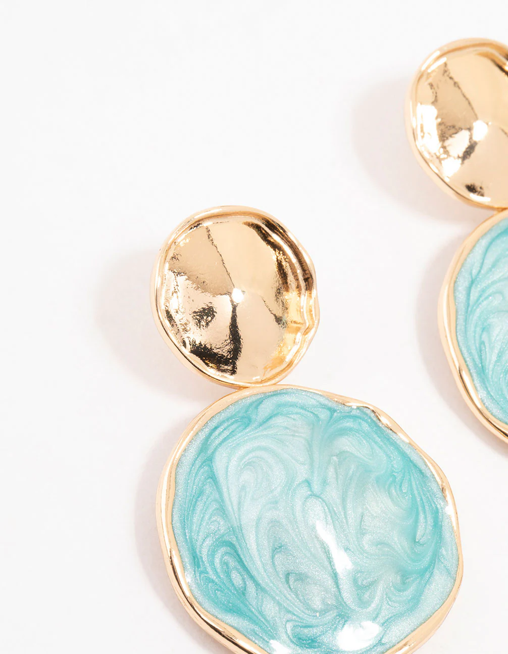 Marbled Blue Double Disc Gold Drop Earrings - Image 2