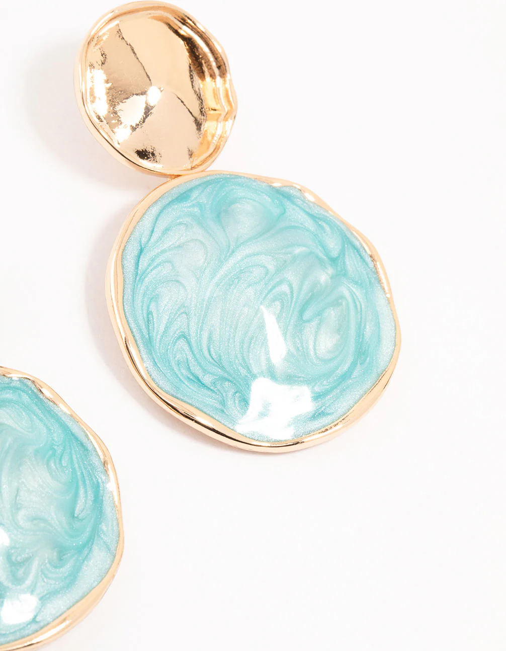 Marbled Blue Double Disc Gold Drop Earrings - Image 3
