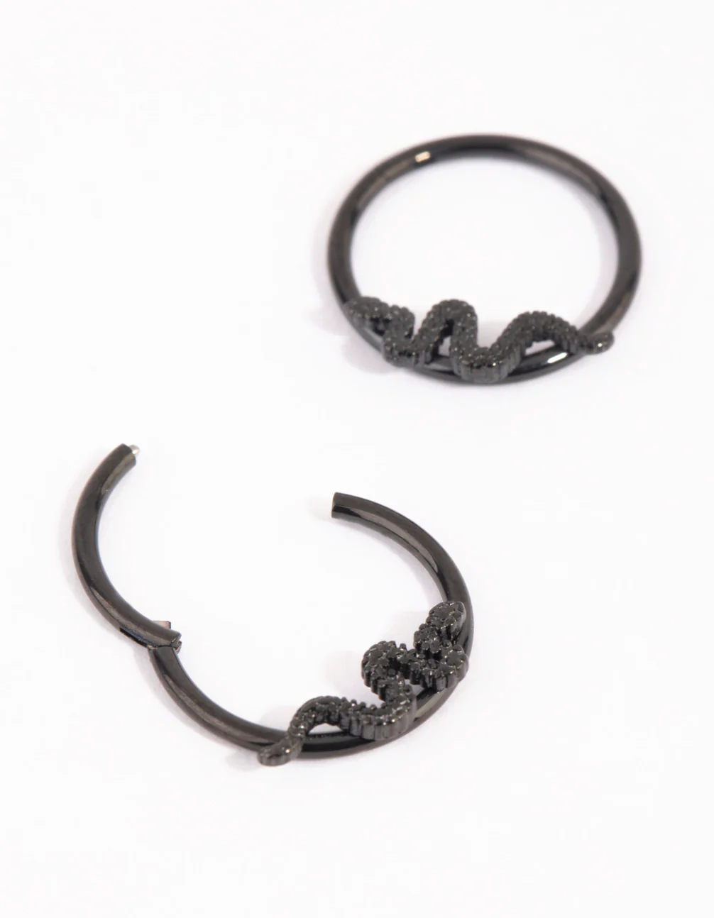 Matte Black Surgical Steel Snake Sleeper Earrings - Image 2