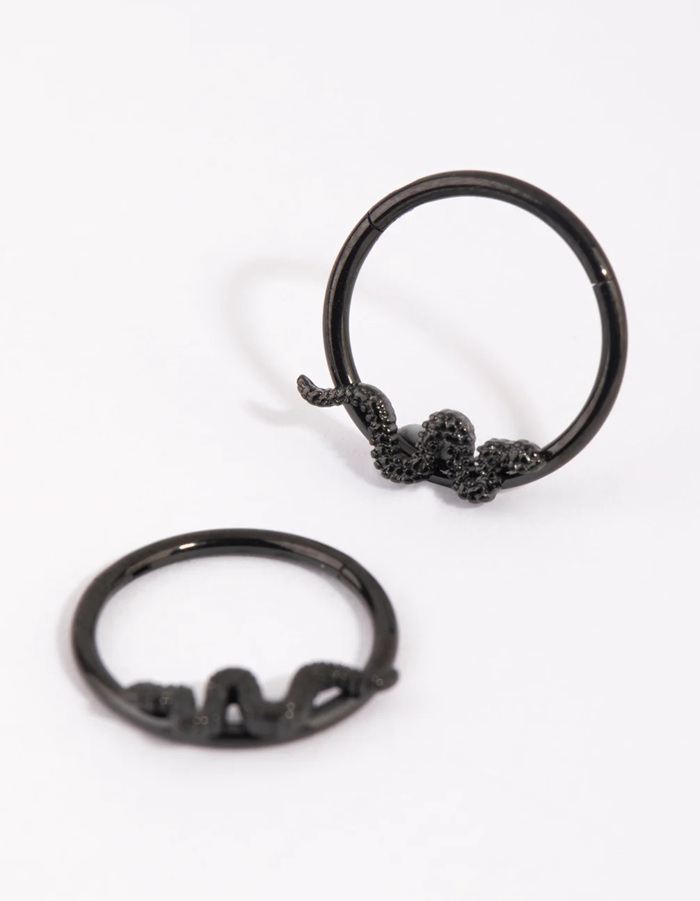 Matte Black Surgical Steel Snake Sleeper Earrings - Image 3