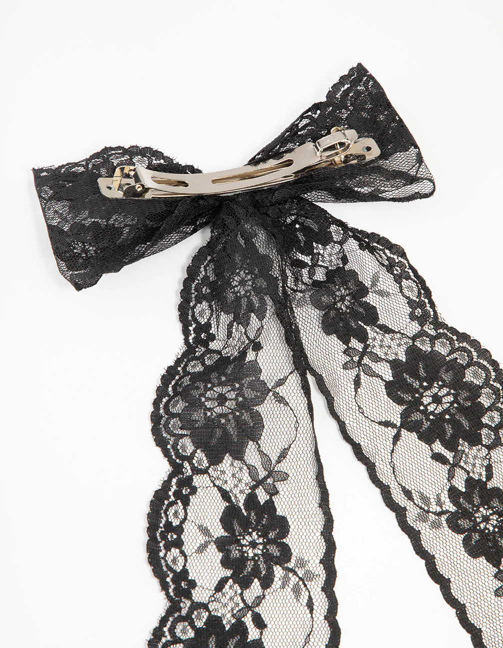 Black Lace Fabric Medium Bow Clip - Image 3