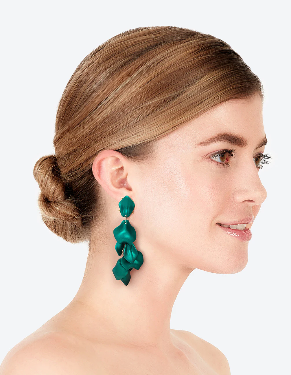 Matte Green Petal Drop Earrings - Image 3