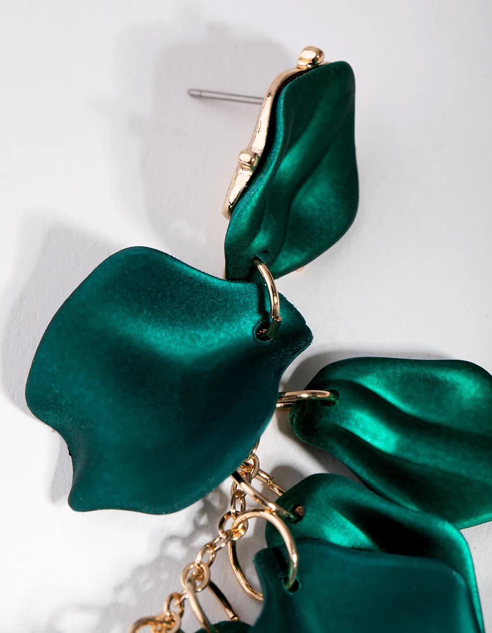 Matte Green Petal Drop Earrings - Image 5