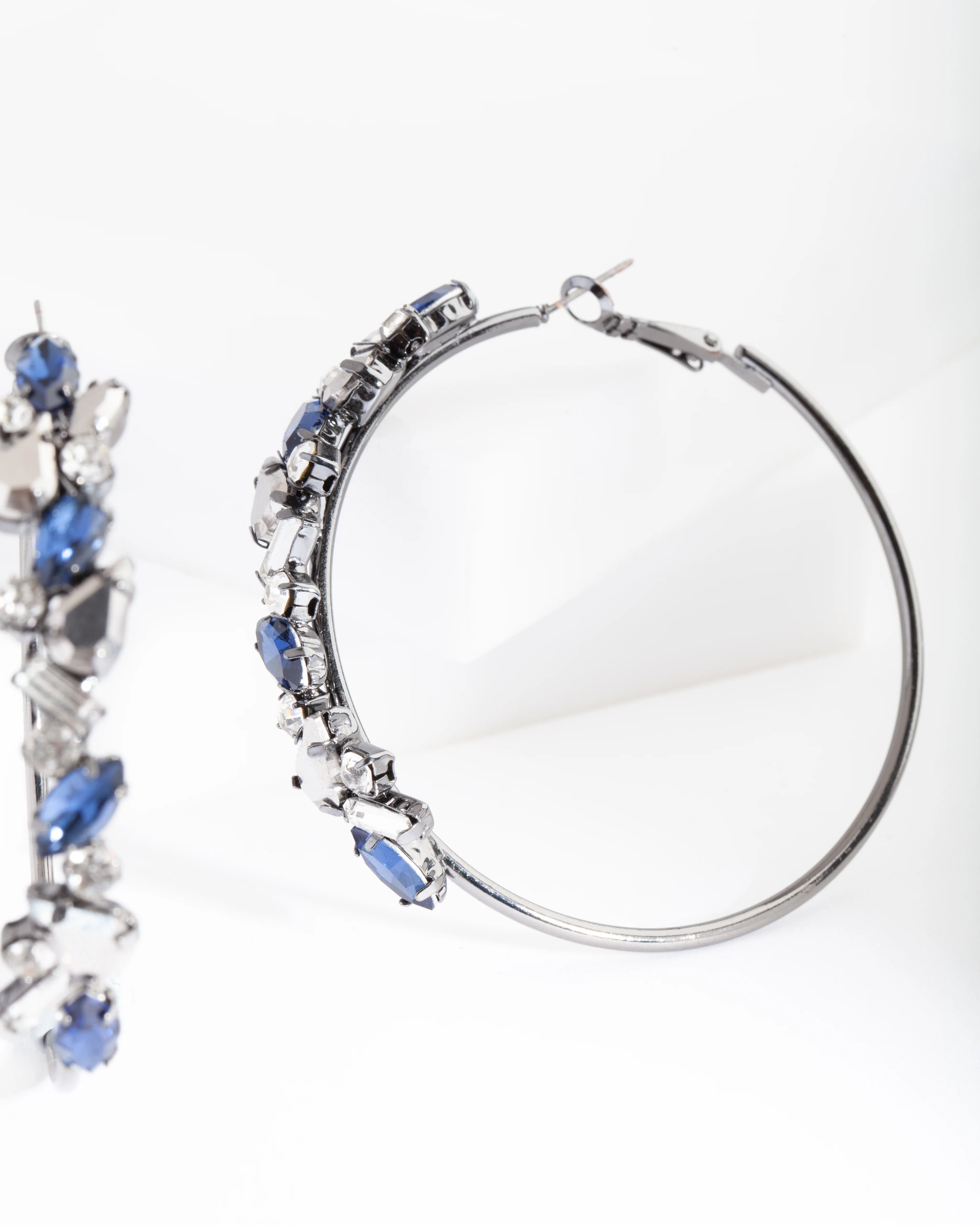Gunmetal Sapphire Hoop Earrings - Image 3