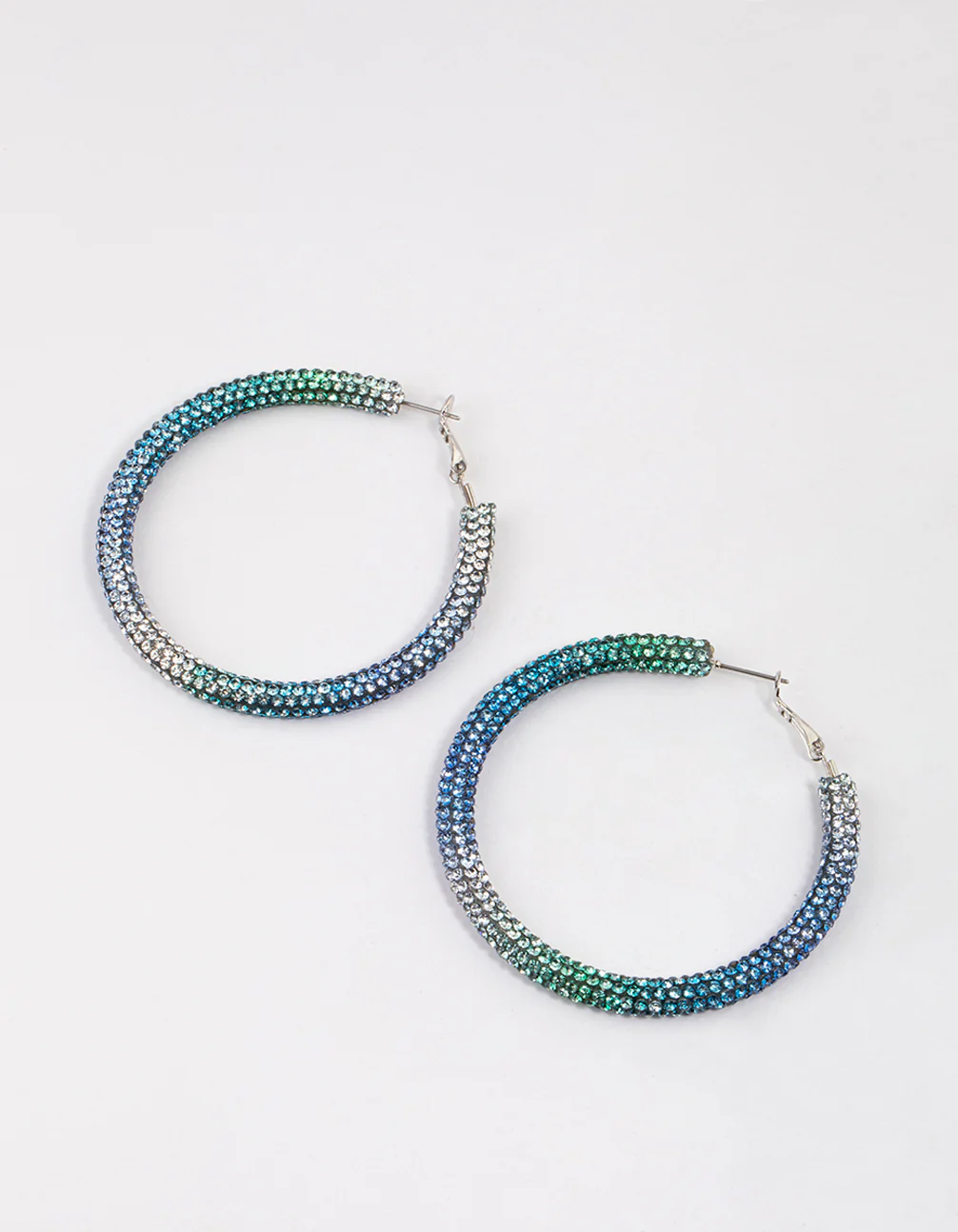 Silver Blue Jet Crusted Hoop Earrings - Image 2
