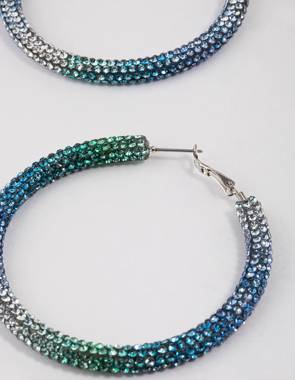 Silver Blue Jet Crusted Hoop Earrings - Image 3