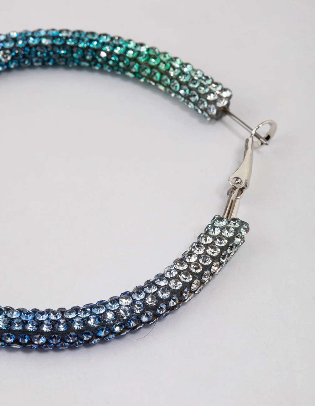 Silver Blue Jet Crusted Hoop Earrings - Image 4