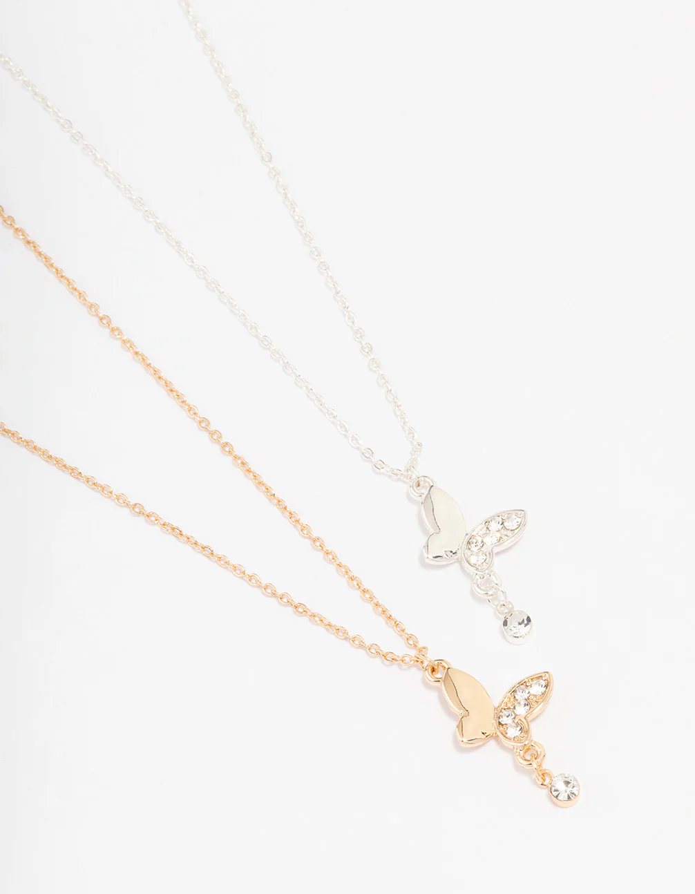 Mixed Metal Butterfly Diamante Necklace Pack