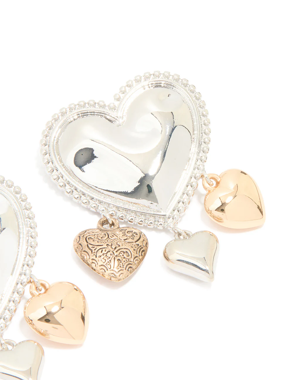 Mixed Metal Heart Charms Drop Earrings - Image 3